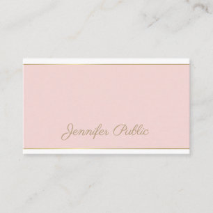 Modern Template Handwritten Script Pink Gold Chic Business Card