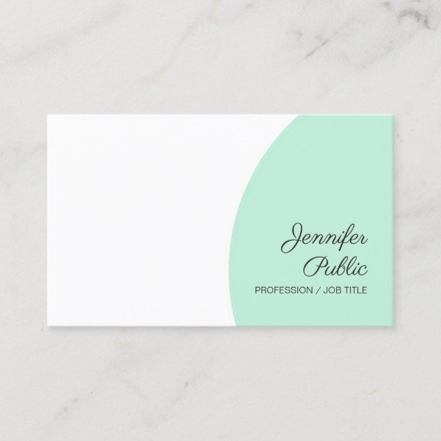 Modern Template Mint Green White Handwriting Name Business Card (Front)
