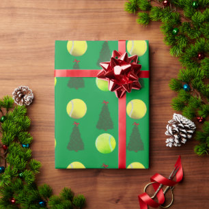 Modern Tennis Ball Christmas Tree Holiday Green Wrapping Paper