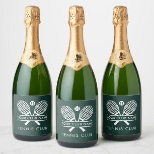Modern Tennis Club Name Green Custom Sparkling Wine Label