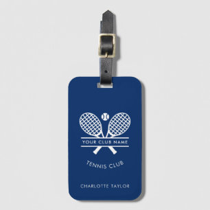 Modern Tennis Club Name Rackets Icon Blue Custom Luggage Tag