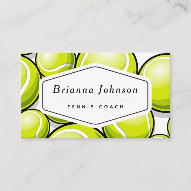 Modern Tennis Coach Instructor Fun Ball Pattern Business Card (Front)