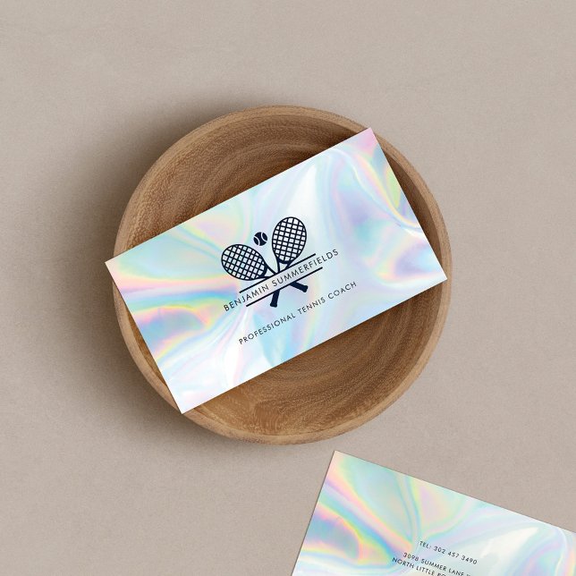 Modern Tennis Coach Minimalist Holographic Business Card (Sports Coach Tennis Professional Business Card)
