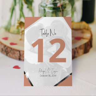 Modern Terra Cotta Casual Wedding Photo Table Number