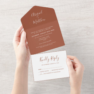 Modern Terra Cotta Minimalist Handwriting Wedding All In One Invitation