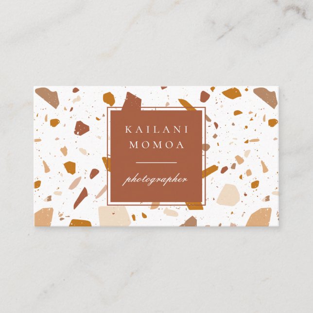 Modern Terra-cotta Terrazzo Pattern Business Card (Front)
