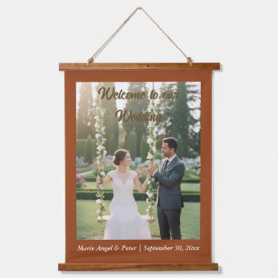 Modern Terracotta 26x36 Photo Wedding Sign Hanging Tapestry