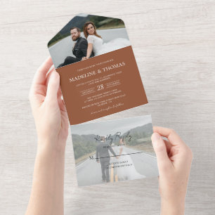 Modern Terracotta 2 Photo RSVP Wedding All In One Invitation