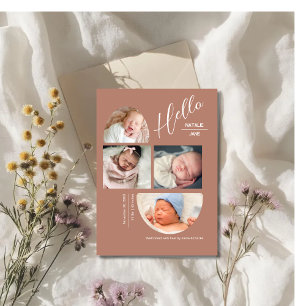 Modern Terracotta 4 Baby Photo Collage Birth  Announcement