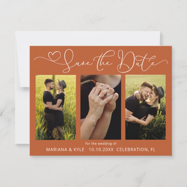 Modern Terracotta 4 Photos Wedding Save the Date (Front)