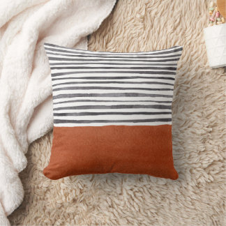 Modern Terracotta and Black Stripes  Cushion