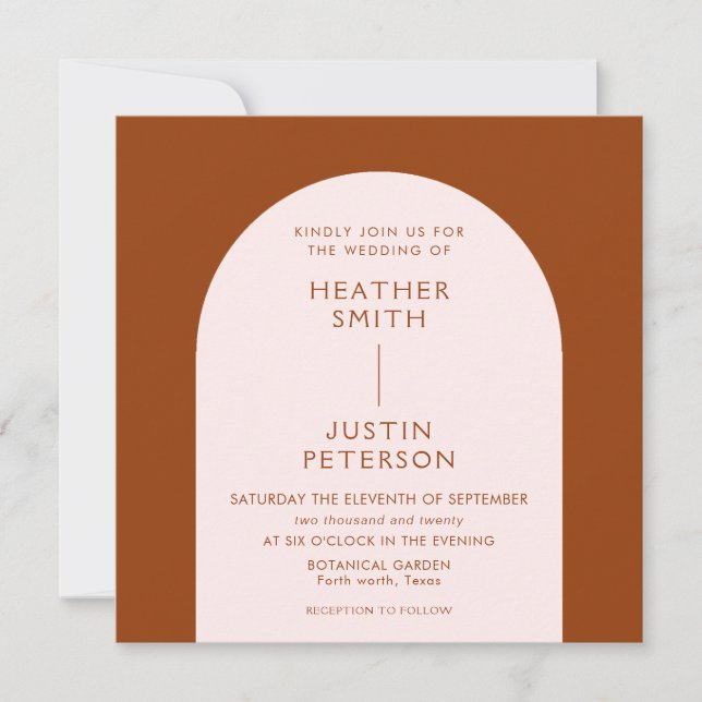 Modern Terracotta and Blush Square Wedding Invitation (Front)