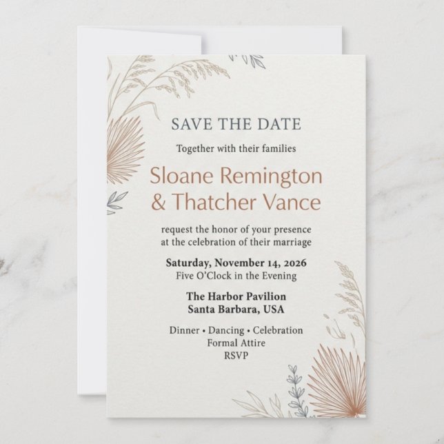Modern Terracotta and Dried Pampas Grass Boho  Invitation (Front)