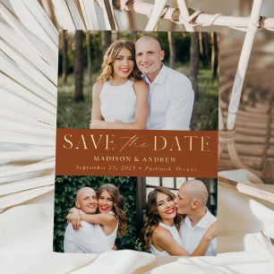Modern Terracotta and Gold 3 Photo Save the Date