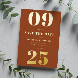 Modern Terracotta and Gold Bold Date Save the Date