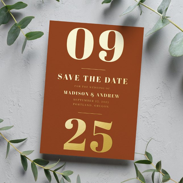 Modern Terracotta and Gold Bold Date Save the Date (Creator Uploaded)