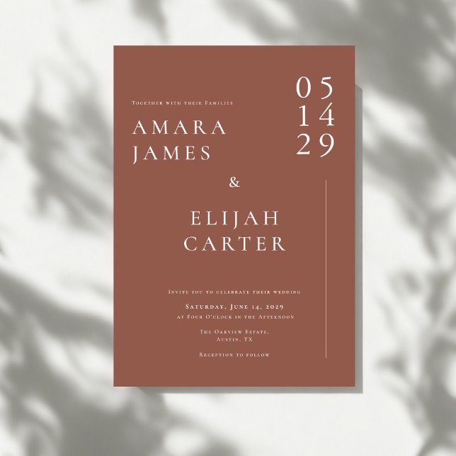 Modern Terracotta and White Minimal Wedding Invitation (Creator Uploaded)