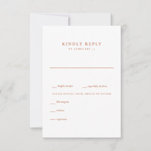 Modern Terracotta and White Wedding RSVP Card