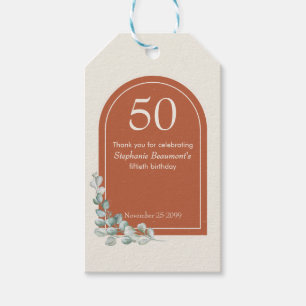 Modern Terracotta Arch Eucalyptus 50th Birthday Gift Tags