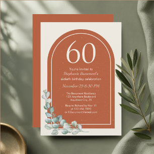 Modern Terracotta Arch Eucalyptus 60th Birthday Invitation