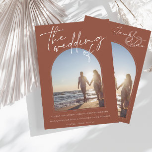 Modern Terracotta Arch Initial Photo Wedding Invitation