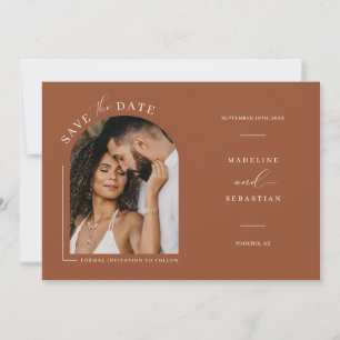 Modern Terracotta Arch Photo QR Code Save the Date Invitation