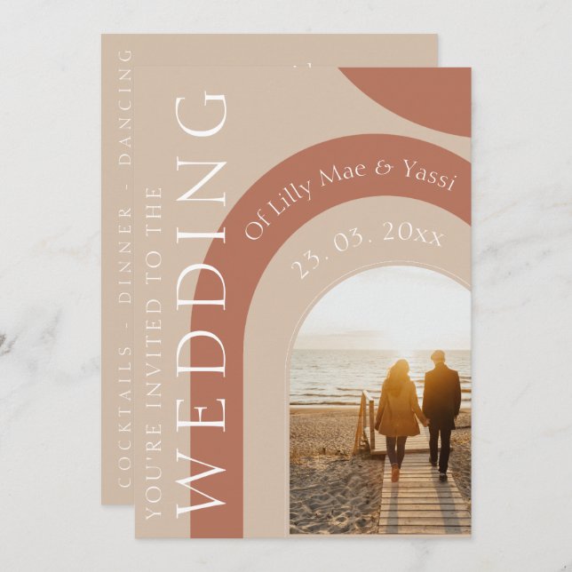 Modern Terracotta Arch Photo Wedding Invitation (Front/Back)