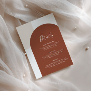 Modern Terracotta Arch Wedding Details QR Code Enclosure Card