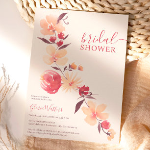 Modern terracotta beige flowers fall bridal shower invitation