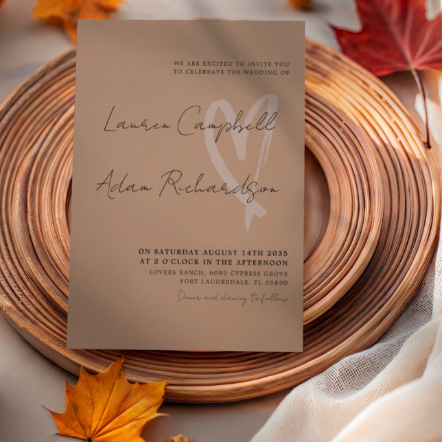 Modern Terracotta & Black Heart Wedding Invitation (Creator Uploaded)