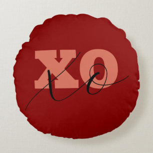 Modern Terracotta Black XOXO Valentine Gift Tags Round Cushion