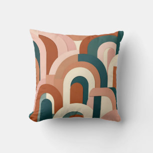 Modern Terracotta Blush Pink Teal Geometric Arch Cushion