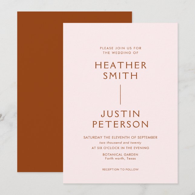 Modern Terracotta Blush Wedding Invitations (Front/Back)