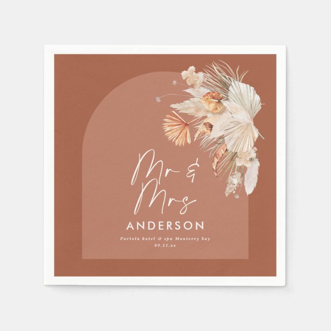 modern terracotta bohemian pampas grass Mr & Mrs Napkin (Front)