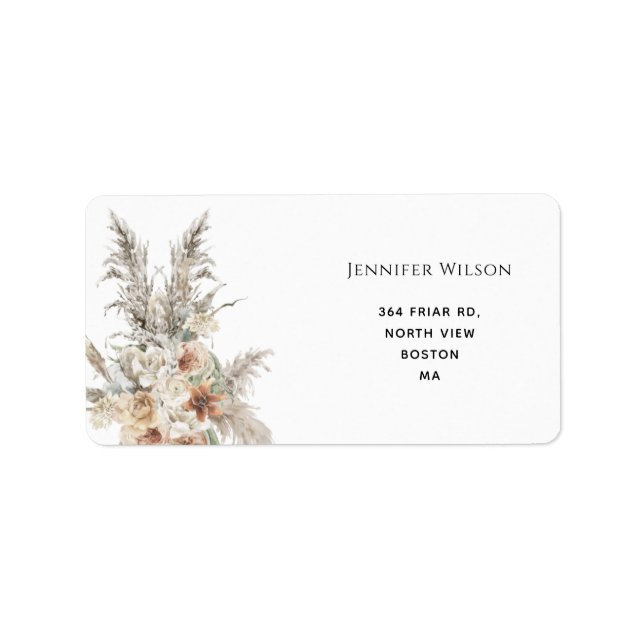 modern terracotta bohemian pampas grass wedding la label (Front)