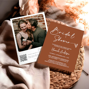 Modern Terracotta Boho Bridal Shower QR Code Photo Invitation