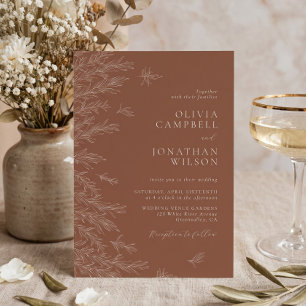 Modern Terracotta Boho Leaves Wedding Invitation