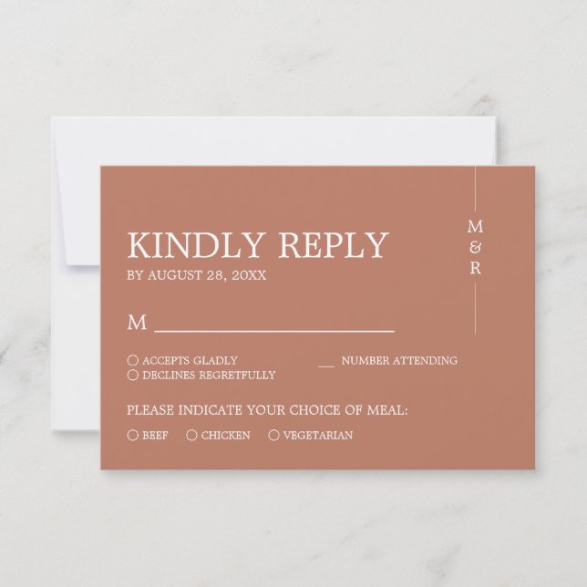 Modern Terracotta Boho Monogram Wedding RSVP Card (Front)