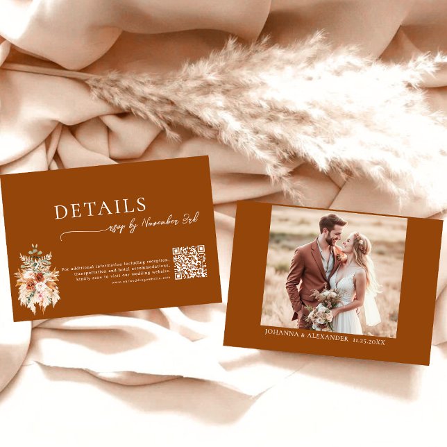 Modern Terracotta Boho QR Code Wedding Details  Enclosure Card (Creator Uploaded)