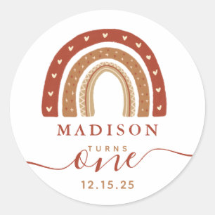 Modern Terracotta Boho Rainbow Birthday Classic Round Sticker