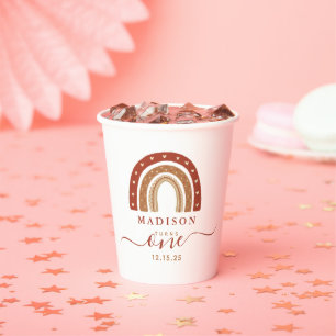 Modern Terracotta Boho Rainbow Birthday Paper Cups