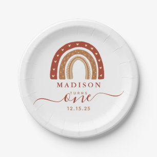 Modern Terracotta Boho Rainbow Birthday Paper Plate
