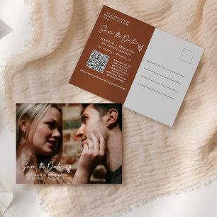 Modern Terracotta Boho Save the Date QR Code Photo Postcard