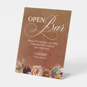 Modern Terracotta Boho Wedding Open Bar Pedestal Sign