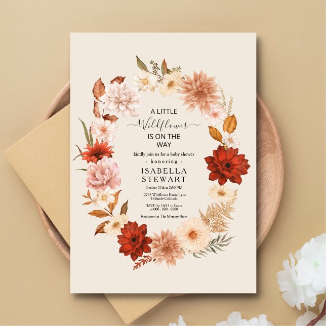Modern Terracotta Boho Wildflower Baby Shower Invitation (Creator Uploaded)