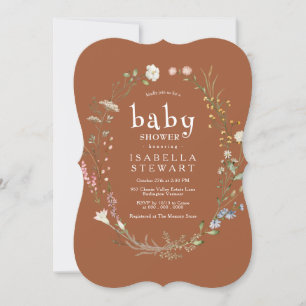 Modern Terracotta Boho Wildflower Cute Baby Shower Invitation
