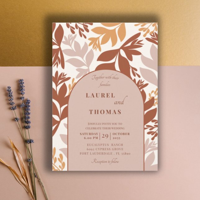 Modern Terracotta Botanical Arch Wedding Invitation (Creator Uploaded)