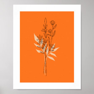 Modern Terracotta Botanical Line Art Poster