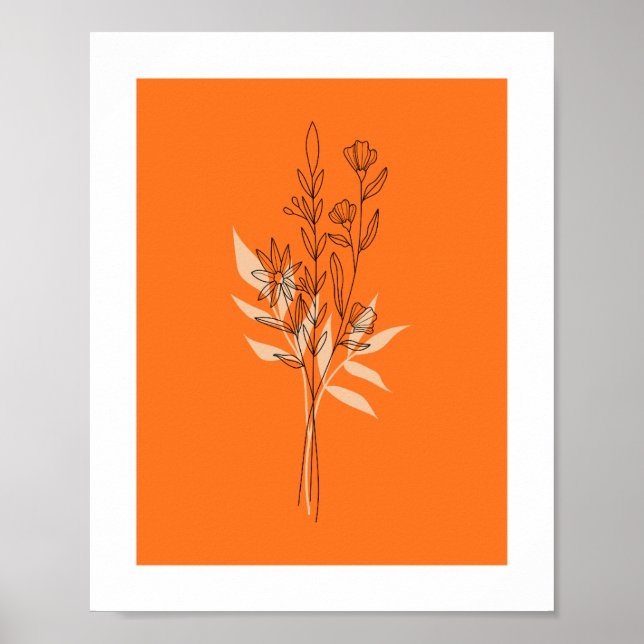 Modern Terracotta Botanical Line Art Poster (Front)