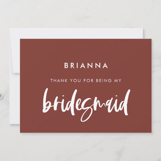 Modern terracotta Bridesmaid thank you text card (Front)
